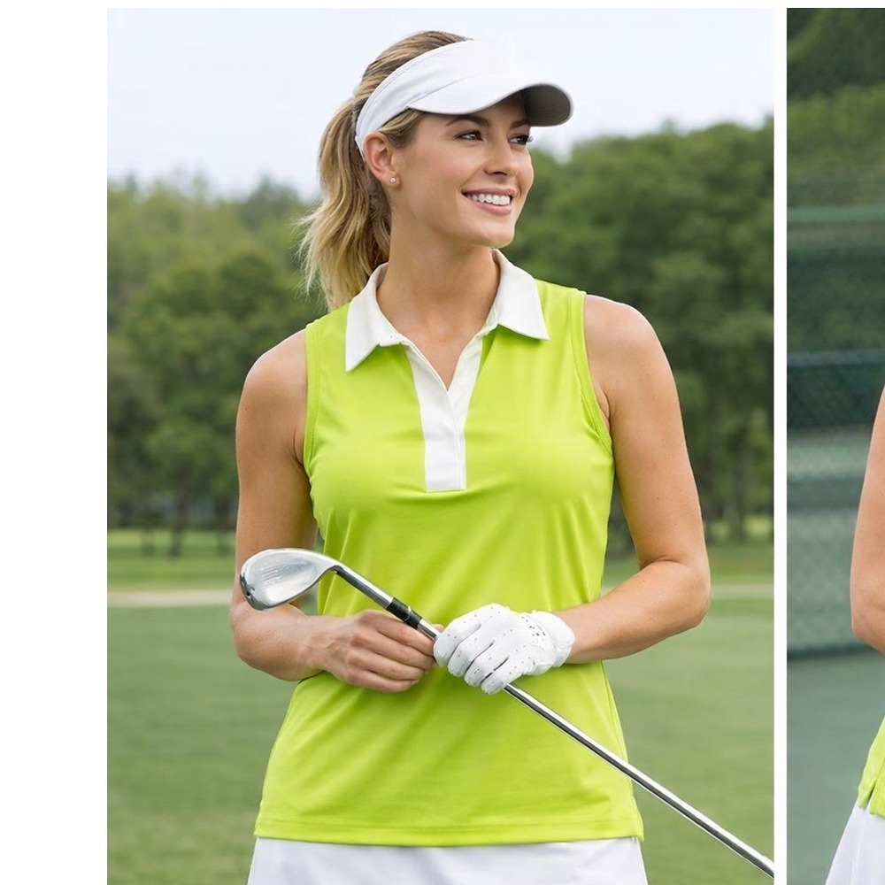 Sigrid Olsen Golf Tennis Sleeveless Polo Top NWT UPF 50 Lime Green Athletic Med